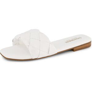 Women's Casual Comfortable Leather Foam White Slip On Flat Slide Sandals Shoes